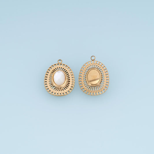 Cutout Oval Pendant ,14K Gold Natural Stone Charm DIY Charm for Necklace Bracelet Making