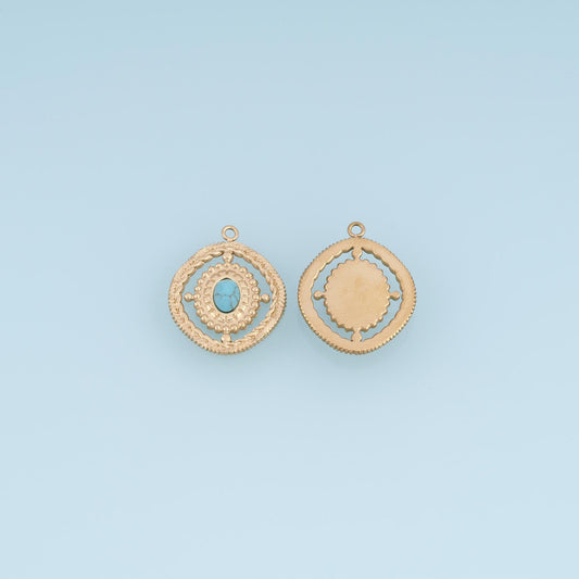 Cutout Oval Pendant ,14K Gold Natural Stone Charm DIY Charm for Necklace Bracelet Making