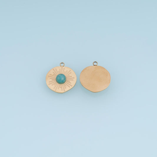 Sunburst Round Pendant ,14K Gold Natural Stone Charm DIY Charm for Necklace Bracelet Making