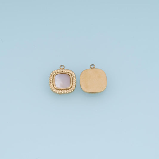 Twisted Rope Square Pendant ,14K Gold Natural Stone Charm DIY Charm for Necklace Bracelet Making