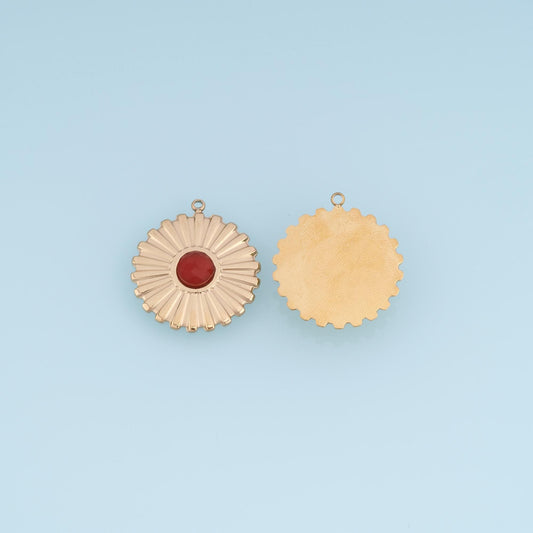 Sunflower Round Pendant ,14K Gold Natural Stone Charm DIY Charm for Necklace Bracelet Making