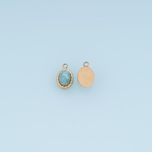 Oval Pendant ,14K Gold Natural Stone Charm DIY Charm for Necklace Bracelet Making