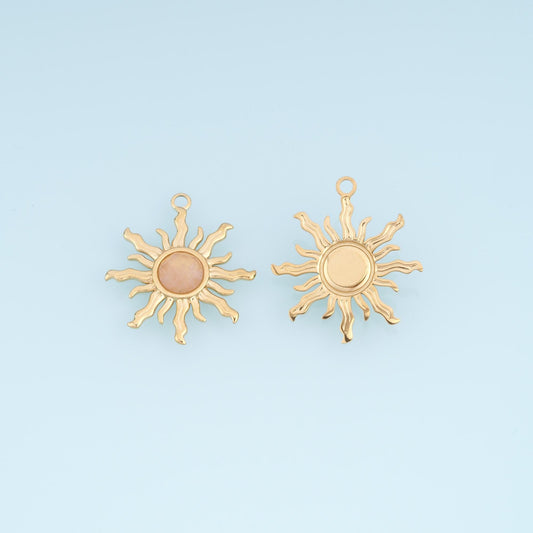 Sun Pendant ,14K Gold Natural Stone Charm DIY Charm for Necklace Bracelet Making