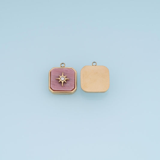 Square Starburst Pendant ,14K Gold Natural Stone Charm DIY Charm for Necklace Bracelet Making