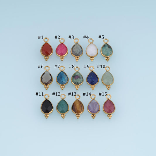 Teardrop Round Pendant ,14K Gold Natural Stone Charm DIY Charm for Necklace Bracelet Making