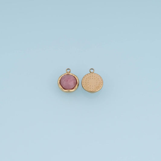 Round Pendant ,14K Gold Natural Stone Charm DIY Charm for Necklace Bracelet Making