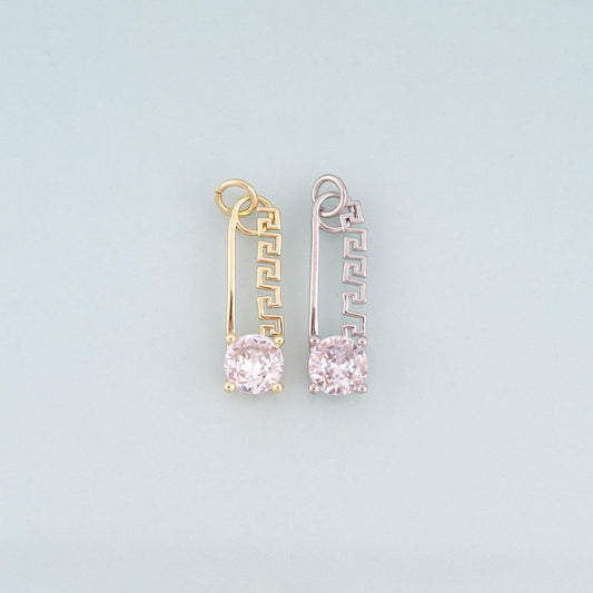 Gold CZ Paperclip Pendant,18K Gold Filled Exquisite Charm Bracelet Necklace for DIY Jewelry Making Supply