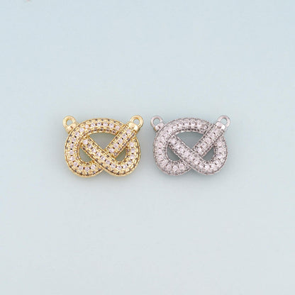 Gold Pave CZ Pretzel Connector,18K Gold Filled Exquisite Connector Charm Bracelet Necklace for DIY Jewelry Making Supply