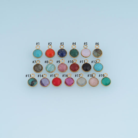 Round Pendant,14K Gold Natural Stone Charm DIY Charm for Necklace Bracelet Making
