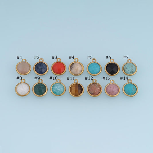 Round Pendant,14K Gold Natural Stone Charm DIY Charm for Necklace Bracelet Making