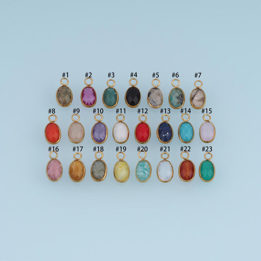 Oval Pendant,14K Gold Natural Stone Charm DIY Charm for Necklace Bracelet Making