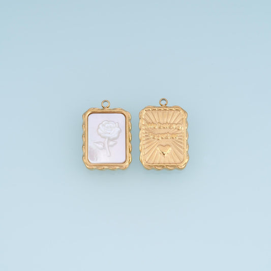 Shell Rose Rectangle Pendant ,14K Gold Exquisite Charm DIY Charm for Necklace Bracelet Making