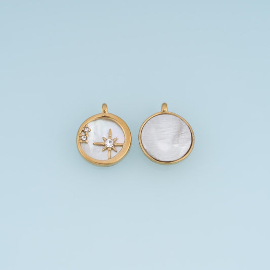 Shell North Star Pendant ,14K Gold Exquisite Round Charm DIY Charm for Necklace Bracelet Making