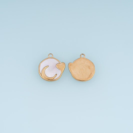 Shell Love Moon Pendant ,14K Gold Exquisite Round Charm DIY Charm for Necklace Bracelet Making