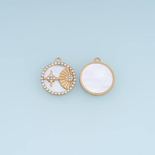 Shell North Star Pendant ,14K Gold Exquisite Round Charm DIY Charm for Necklace Bracelet Making