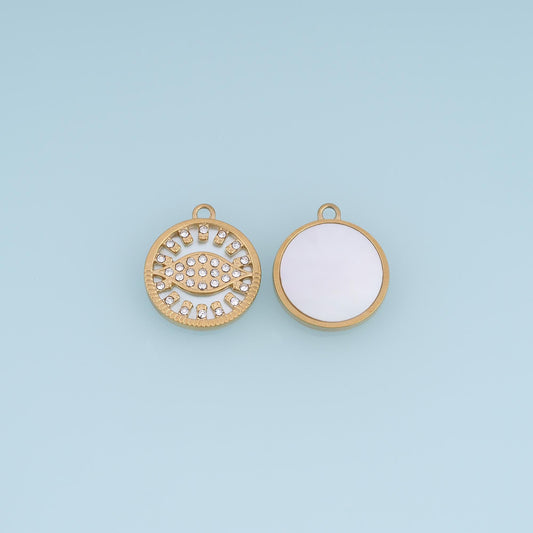 Shell Evil Eye Pendant ,14K Gold Exquisite Round Charm DIY Charm for Necklace Bracelet Making