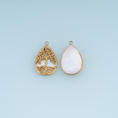 Shell Cutout Tree of Life Pendant ,14K Gold Exquisite Teardrop Charm DIY Charm for Necklace Bracelet Making