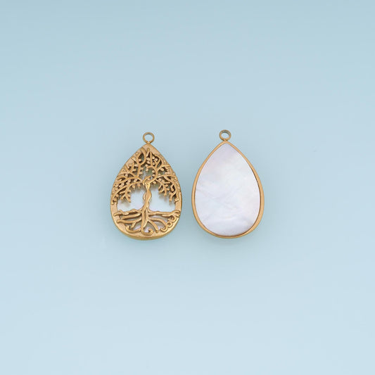 Shell Cutout Tree of Life Pendant ,14K Gold Exquisite Teardrop Charm DIY Charm for Necklace Bracelet Making