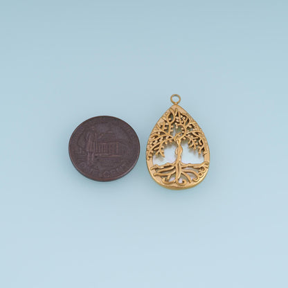 Shell Cutout Tree of Life Pendant ,14K Gold Exquisite Teardrop Charm DIY Charm for Necklace Bracelet Making