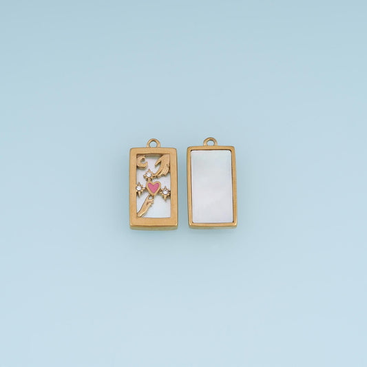 Shell Rectangle Pendant ,14K Gold Exquisite Heart Rectangle Charm DIY Charm for Necklace Bracelet Making