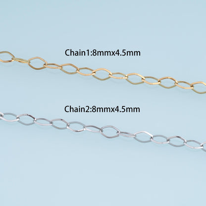 Stainless Steel Rhombus Chain, 14K Gold Stainless Steel Chain,Waterproof Chain for DIY Necklace Bracelet Making
