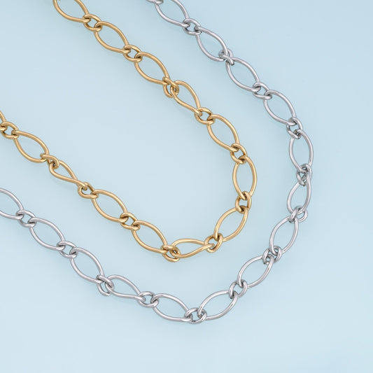 Stainless Steel Twisted Oval Link Chain, 14K Gold Stainless Steel Chain,Waterproof Chain for DIY Necklace Bracelet Making