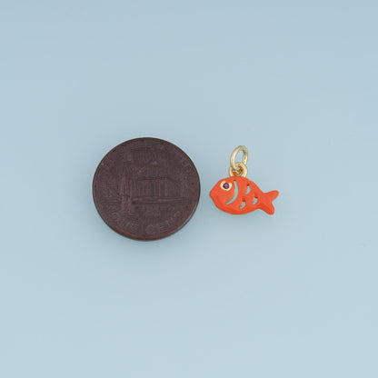 18K Gold Filled Fish Charm,Colorful Enamel Fish Pendant,Orange Red Pink Fish Charm,DIY Necklace Bracelet Jewelry Making Suppl
