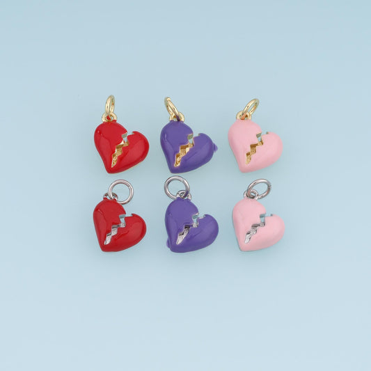 18K Gold Filled Broken Heart Charm,Enamel Heart Pendant,Red Purple Pink Heart Charm,DIY Necklace Bracelet Jewelry Making Supp
