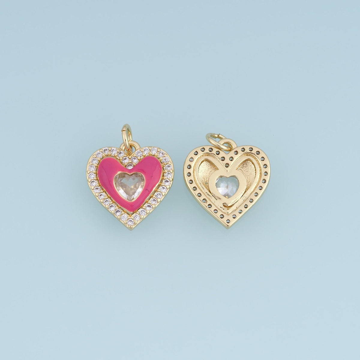 18K Gold Filled CZ Heart Charm,Colorful Enamel Heart Pendant,Pink Yellow Blue Heart Charm,DIY Necklace Bracelet Jewelry Suppl