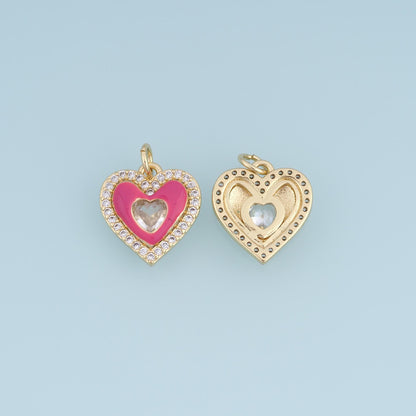 18K Gold Filled CZ Heart Charm,Colorful Enamel Heart Pendant,Pink Yellow Blue Heart Charm,DIY Necklace Bracelet Jewelry Suppl