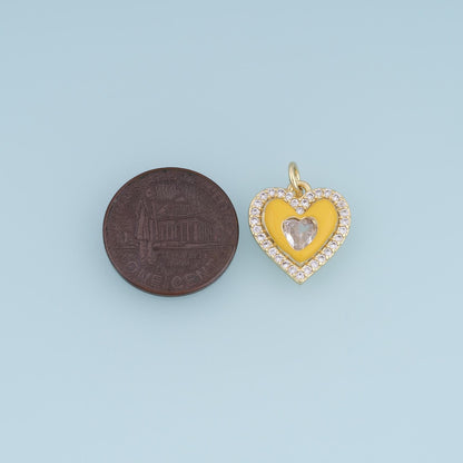 18K Gold Filled CZ Heart Charm,Colorful Enamel Heart Pendant,Pink Yellow Blue Heart Charm,DIY Necklace Bracelet Jewelry Suppl