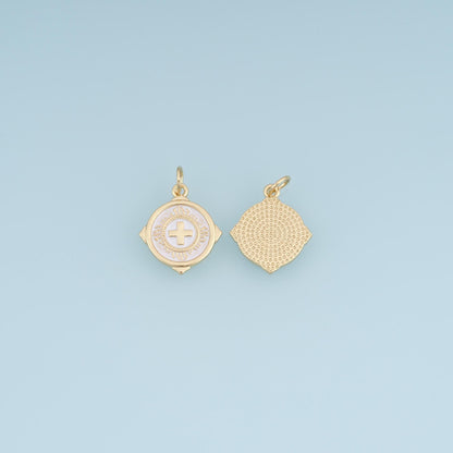 18K Gold Filled Cross Charm,Round Sunburst Pendant,White Teal Enamel Cross Charm,DIY Necklace Bracelet Jewelry Making Supply