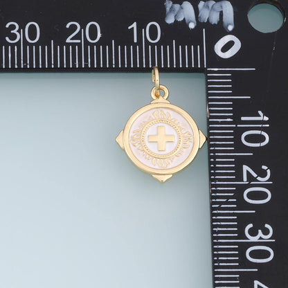 18K Gold Filled Cross Charm,Round Sunburst Pendant,White Teal Enamel Cross Charm,DIY Necklace Bracelet Jewelry Making Supply