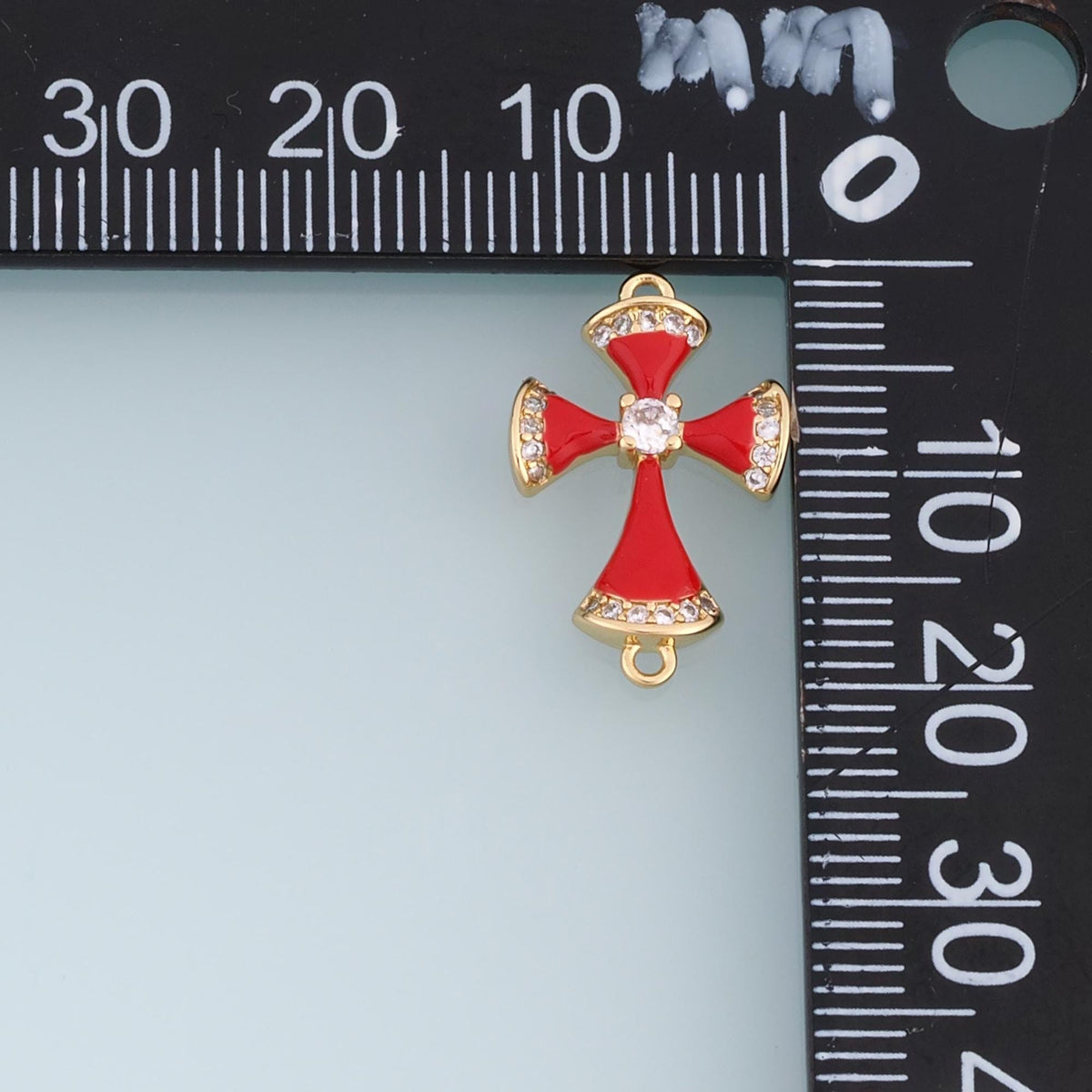 18K Gold Filled Cubic Zirconia Cross Connector 20 mm, 12.5 mm for Jewelry Making