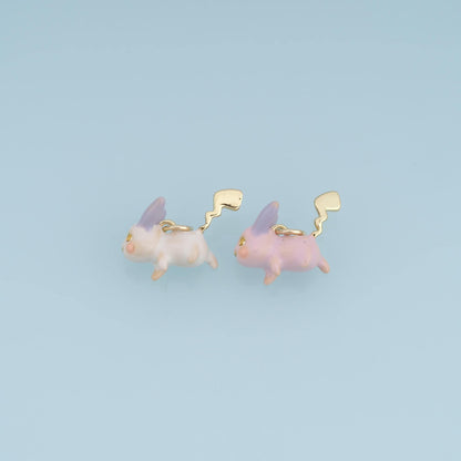 18K Gold Filled Bunny Charm,Pastel Rabbit Pendant,White Pink Enamel Bunny Charm,DIY Necklace Bracelet Jewelry Making Supply