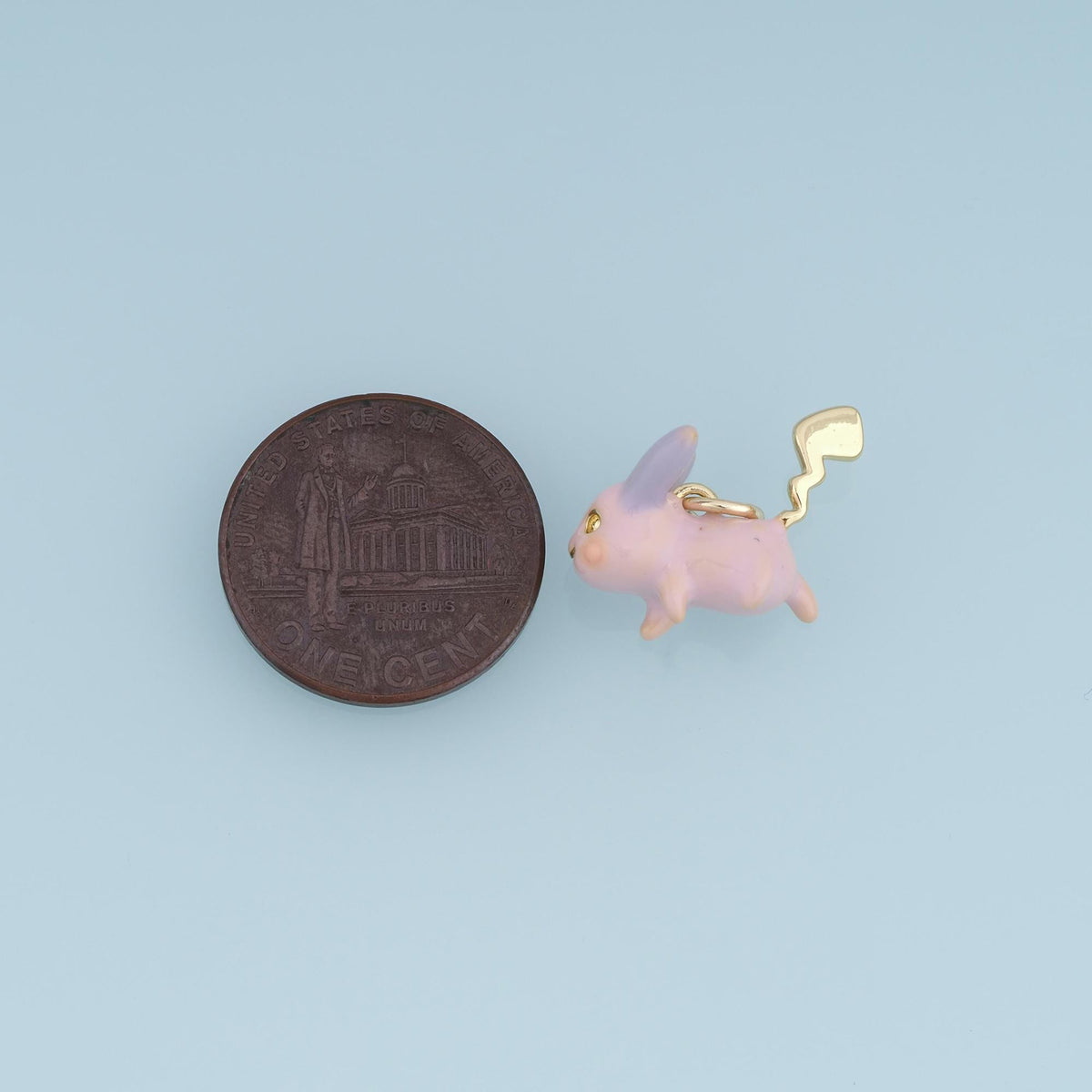 18K Gold Filled Bunny Charm,Pastel Rabbit Pendant,White Pink Enamel Bunny Charm,DIY Necklace Bracelet Jewelry Making Supply