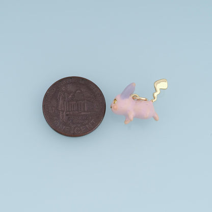 18K Gold Filled Bunny Charm,Pastel Rabbit Pendant,White Pink Enamel Bunny Charm,DIY Necklace Bracelet Jewelry Making Supply