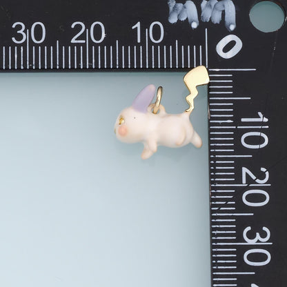 18K Gold Filled Bunny Charm,Pastel Rabbit Pendant,White Pink Enamel Bunny Charm,DIY Necklace Bracelet Jewelry Making Supply