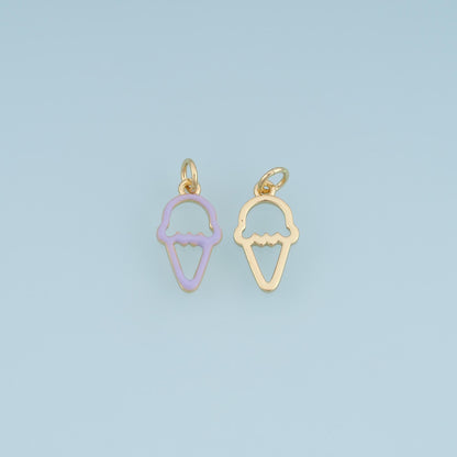 18K Gold Filled Ice Cream Charm,Pastel Enamel Ice Cream Pendant,Purple White Dessert Charm,DIY Necklace Bracelet Jewelry Supp