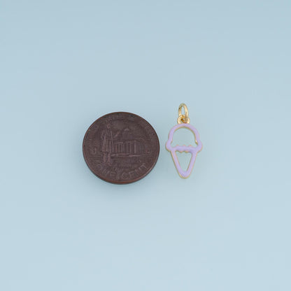 18K Gold Filled Ice Cream Charm,Pastel Enamel Ice Cream Pendant,Purple White Dessert Charm,DIY Necklace Bracelet Jewelry Supp