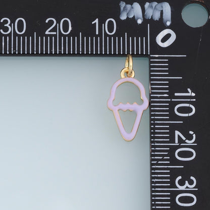 18K Gold Filled Ice Cream Charm,Pastel Enamel Ice Cream Pendant,Purple White Dessert Charm,DIY Necklace Bracelet Jewelry Supp