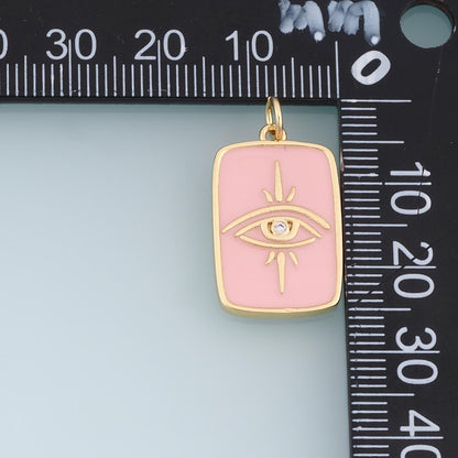 18K Gold Filled Evil Eye Charm,CZ Enamel Eye Pendant,Pink White Eye Charm,Rectangular Talisman Charm,DIY Jewelry Supply