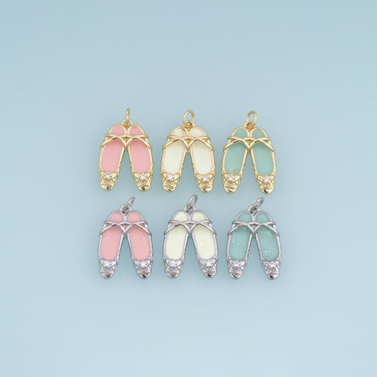 18K Gold Filled Ballet Shoes Charm,Enamel Pointe Shoe Pendant,CZ Ballet Slipper Charm,DIY Necklace Bracelet Jewelry Supply