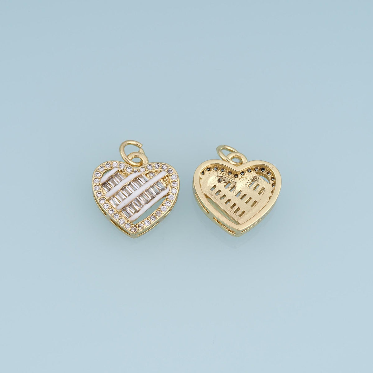 18K Gold Filled CZ Heart Charm,Baguette Stone Heart Pendant,Red Pink Enamel Heart Charm,DIY Necklace Bracelet Jewelry Supply