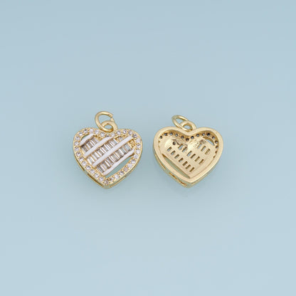 18K Gold Filled CZ Heart Charm,Baguette Stone Heart Pendant,Red Pink Enamel Heart Charm,DIY Necklace Bracelet Jewelry Supply