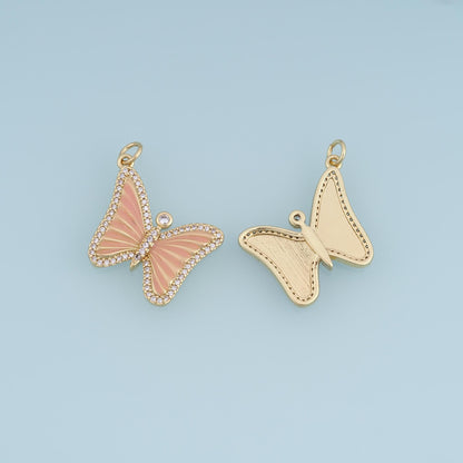 18K Gold Filled Enamel Butterfly Charm Pendant for Jewelry Making