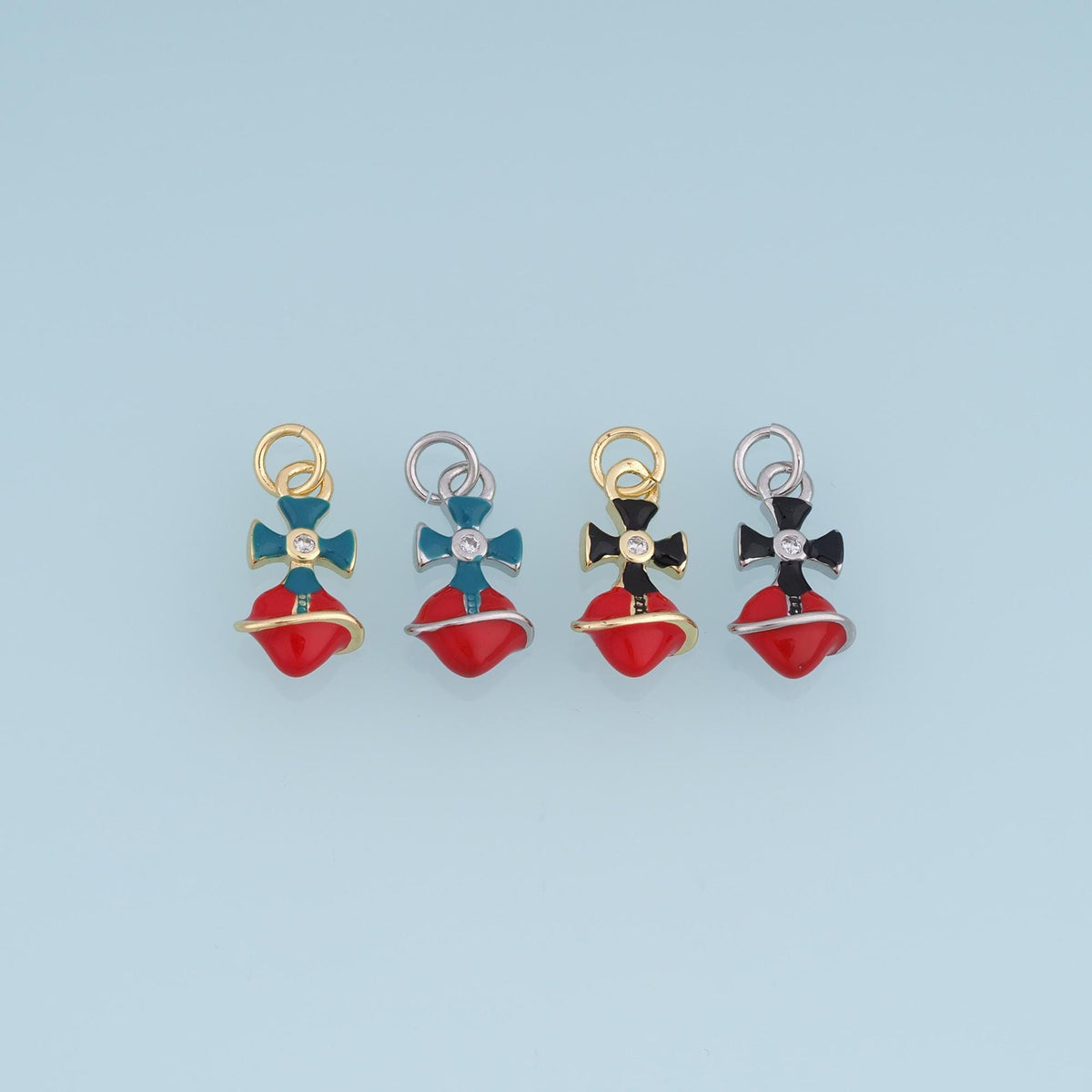 18K Gold Filled Bell Charm,Enamel Bow Bell Pendant,Red Teal Black Bell Charm,DIY Necklace Bracelet Jewelry Making Supply