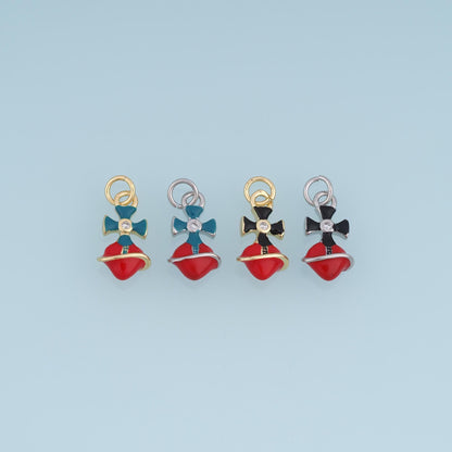 18K Gold Filled Bell Charm,Enamel Bow Bell Pendant,Red Teal Black Bell Charm,DIY Necklace Bracelet Jewelry Making Supply