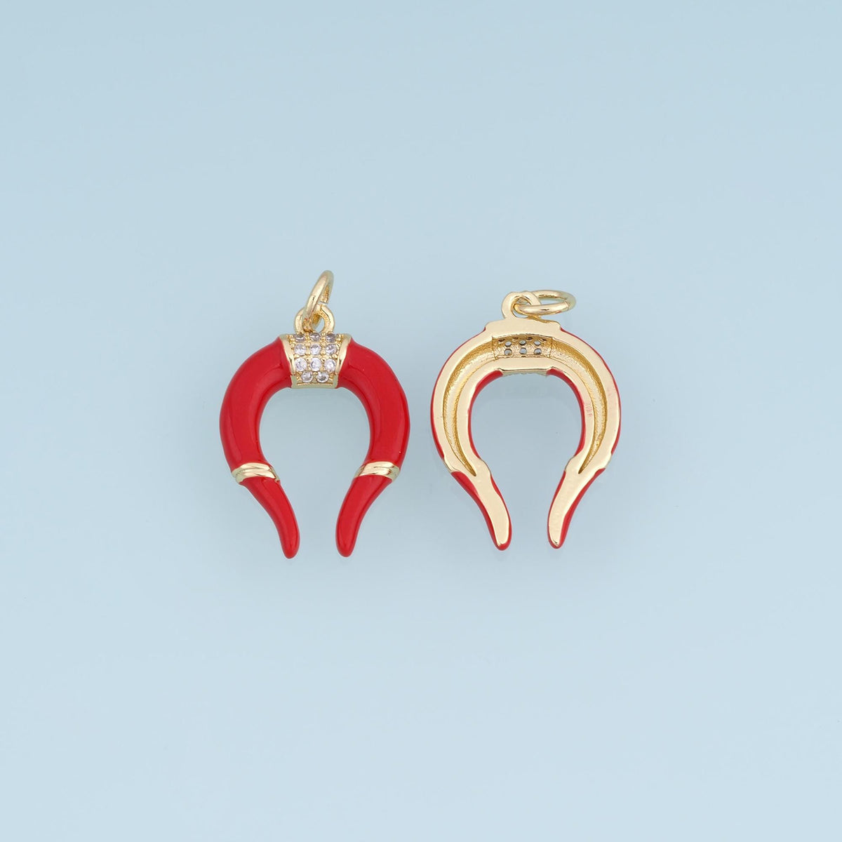 18K Gold Filled Horn Charm,CZ Enamel Crescent Pendant,Red Black Brown Horn Charm,DIY Necklace Bracelet Jewelry Making Supply