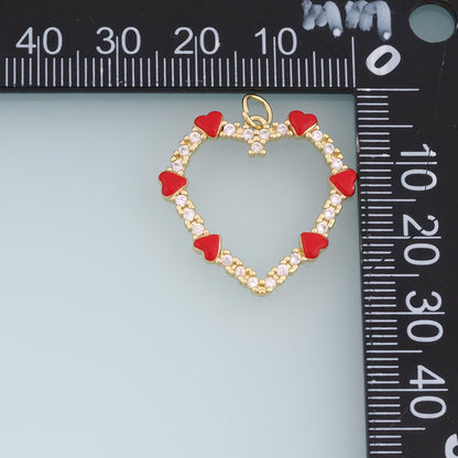 18K Gold Filled CZ Heart Charm,Enamel Heart Frame Pendant,Red Pastel Rainbow Heart Charm,DIY Necklace Bracelet Jewelry Supply
